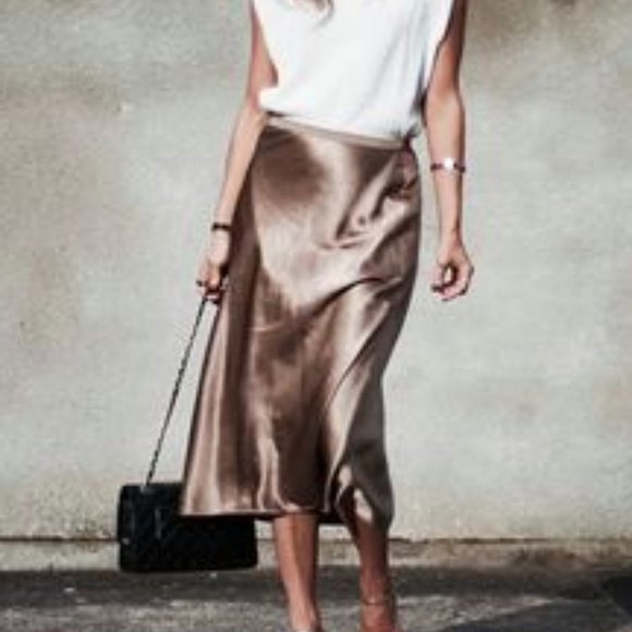 Silk Midi Rosey Taupe Skirt - Picture 1 of 1